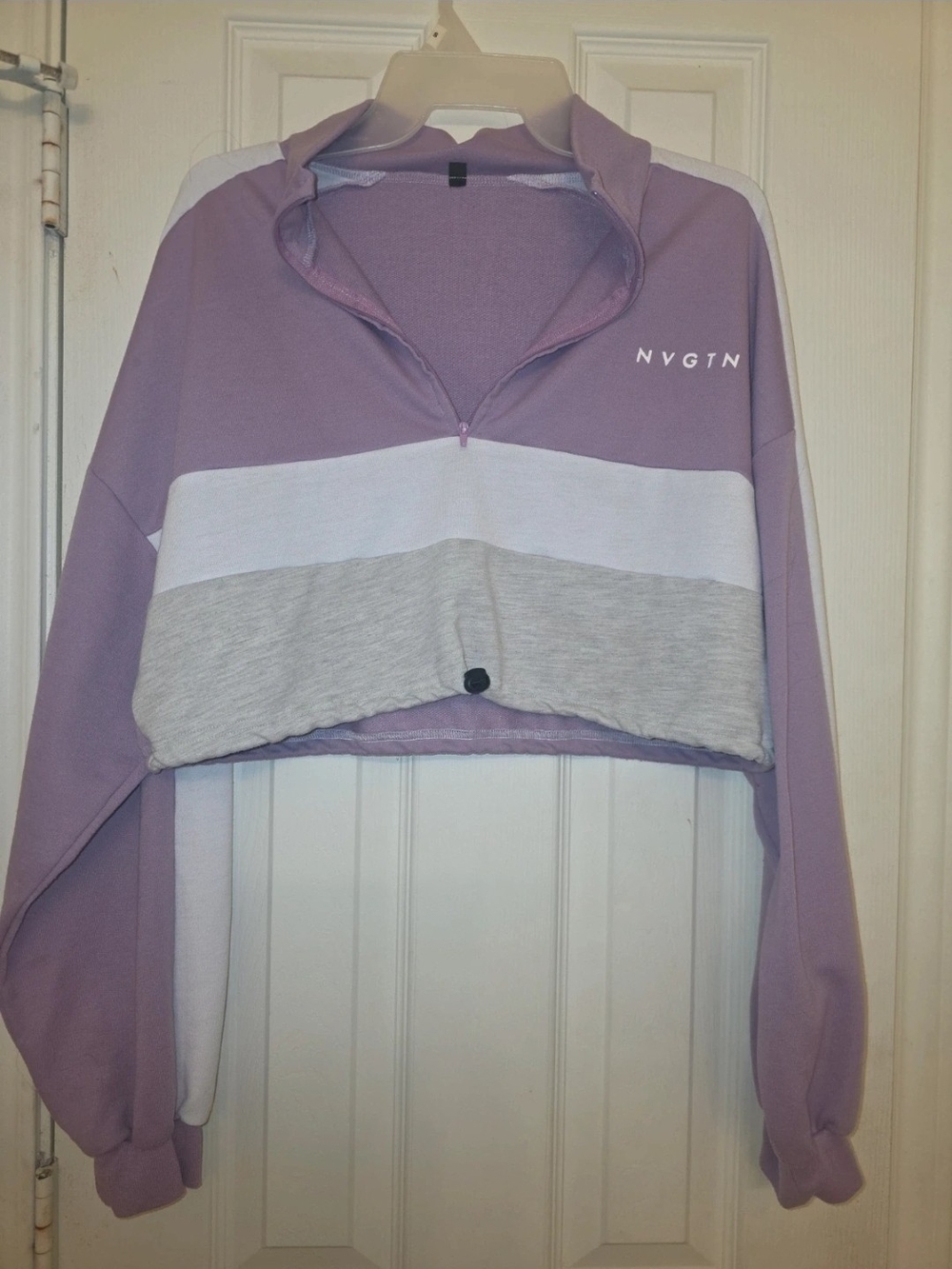 NVGTN Lavender and White Colorblock Cropped Half-Zip Sweatshirt